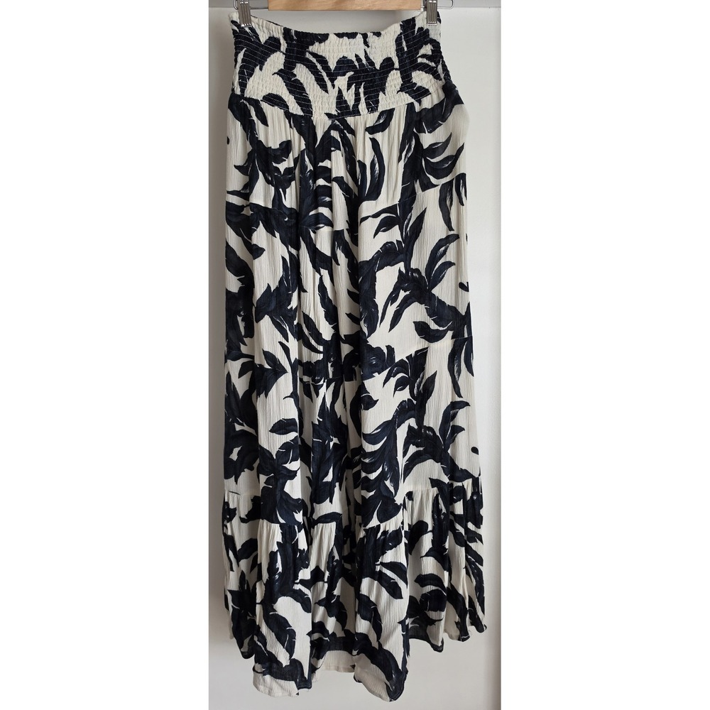 Elan Women's Palazzo Pants - Smocked Waist - Tropical Leaf Print - Rayon - M‎